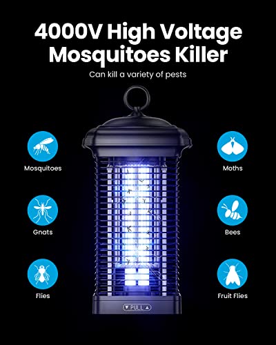 Gaiatop Bug Zapper Outdoor, 4000V 18W Mosquito Zapper Outdoor with 5ft Power Cord, Waterproof Electric Insect/Fly Trap Zapper Killer for Home Backyard Garden Patio - Black