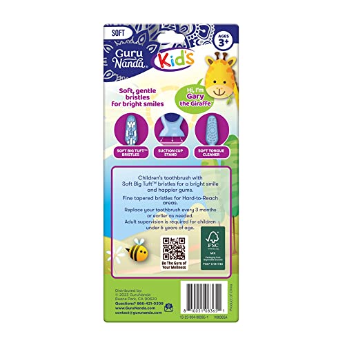 GuruNanda Kids Toothbrush with Suction Cup & Fun Animal Designs - Soft Bristles for Bright Smiles and Healthy Teeth & Gums - Non-Slippery & Mess-Free Toothbrush, Suitable for Ages 3+ - 4 Count