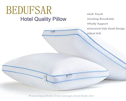 Bedufsar Bed Pillows for Sleeping, Queen Size Pillows Hotel Quality Set of 2, Firm and Supportive Gusseted Pillows for Side and Back Sleepers, Cooling Down Alternative Fluffy Soft Pillow (20x30 in)