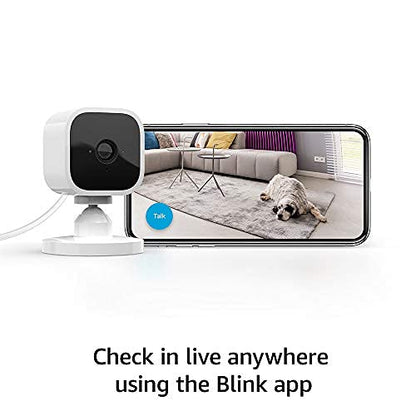 Blink Mini – Compact indoor plug-in smart security camera, 1080p HD video, night vision, motion detection, two-way audio, easy set up, Works with Alexa – 4 cameras (White)