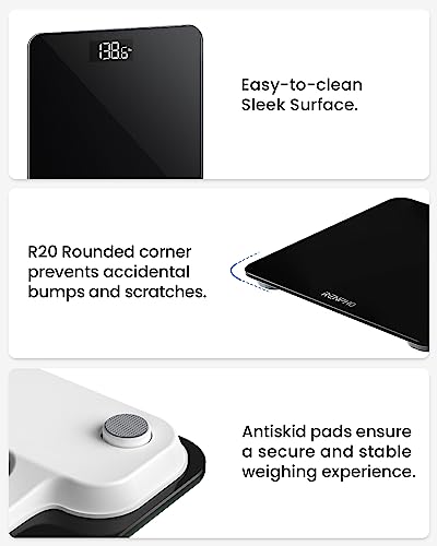 RENPHO Digital Bathroom Scale, Highly Accurate Body Weight Scale with Lighted LED Display, Round Corner Design, 400 lb, Black-Core 1S