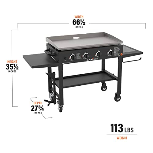 Blackstone 36" Cooking Station 4 Burner Propane Fuelled Restaurant Grade Professional 36 Inch Outdoor Flat Top Gas Griddle with Built in Cutting Board, Garbage Holder and Side Shelf (1825), Black