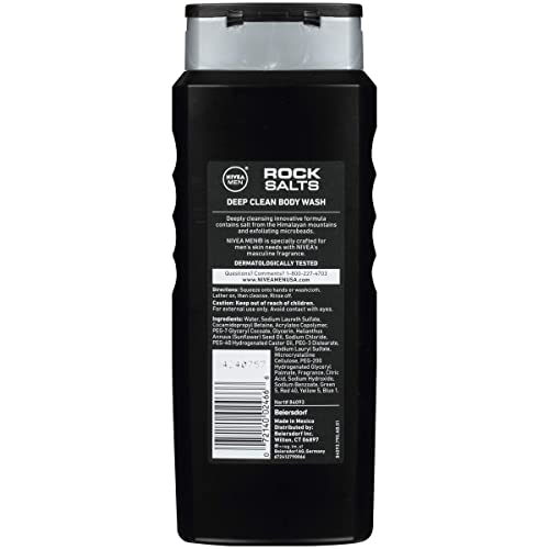 Nivea Men Deep Clean Rock Salts Body Wash, Exfoliating Rock Salt Body Wash, 3 Pack of 16.9 Fl Oz Bottles