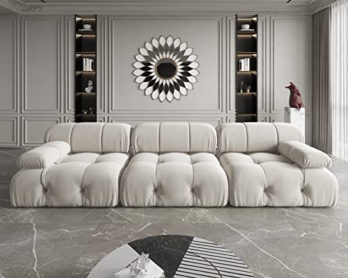 UPDATE: DEAD! JACH 104" Convertible Modular Sectional Sofa, Minimalist Mid-Century Velvet Sofas Couches, Luxury Modern 3-Seat Wide Couch Sectional for Living Room Bedroom Office Apartment (Beige)