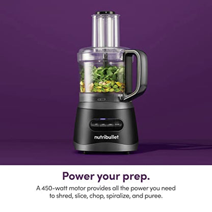 nutribullet NBP50100 Food Processor 450-Watts with 7-Cup Capacity and Stainless Steel Slice, Shred, Chop and Dough Attachments, Black