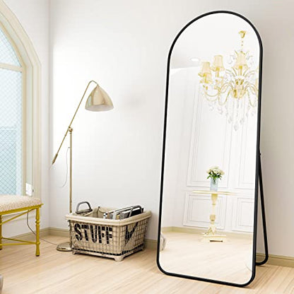 HARRITPURE 64"x21" Arched Full Length Mirror Floor Mirrors with Aluminum Alloy Frame Free-Standing Wall Mounted or Leaning Large Bedroom Dressing Mirror Modern & Contemporary Decor for Home,Black
