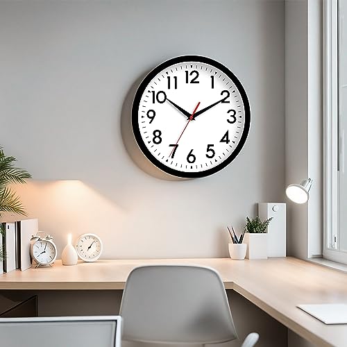 DAXSMY Wall Clock, Analog Clock 10 Inch, Silent Non-Ticking Wall Clocks Battery Operated Decorative for Kitchen, Office, Bedroom, Bathroom(Black)