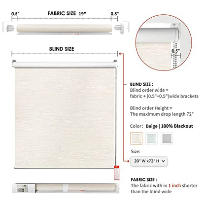 Homebox 100% Blackout Roller Window Shades,Faux Wooden Window Blinds,Roll Up and Pull Down Shades for Indoor Window,Window Shade for Home,Beige,22" W x 72" H