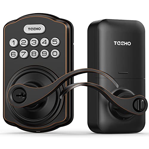 TEEHO Keyless Entry Electronic Door Locks with Keypads - Deadbolt Smart Lock - Front Door Lock Set with Door Levers - Auto Lock - Easy Installation - Oil-Rubbed Bronze