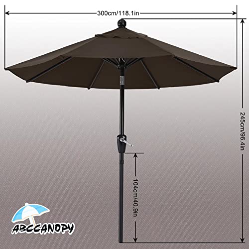 ABCCANOPY 10FT Patio Umbrella - Outdoor Waterproof Table Umbrella with Push Button Tilt and Crank, 8 Ribs UV Protection Pool Umbrella for Garden, Lawn, Deck & Backyard (Brown)