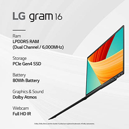 LG gram 16” Lightweight Laptop, Intel 13th Gen Core i7 Evo Platform, Windows 11 Home, 16GB RAM, 1TB SSD, Gray
