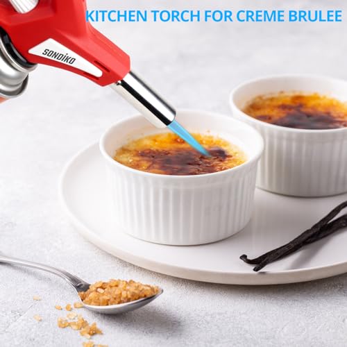 Sondiko Butane Torch lighter, Kitchen Torch Head with Adjustable Flame, Culinary Blow Torch for Desserts, Creme Brulee, and Baking(Butane Gas Is Not Included)