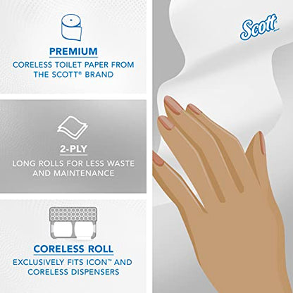 Scott Kimberly-Clark 4007 Essential Coreless High-Capacity Standard Roll Toilet Paper, 2-Ply, White, Pack of 36,000