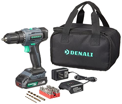 Amazon Brand - Denali by SKIL 20V Drill Driver Kit with 36 Piece Bit Set, Includes 2.0Ah Lithium Battery, 1A Compact Charger and Carry Bag, Blue