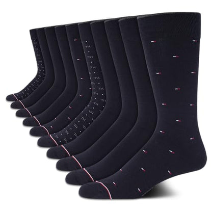 Tommy Hilfiger Men's Dress Socks - Classic Comfort Crew Sock (10 Pack), Size 7-12, Classic Navy