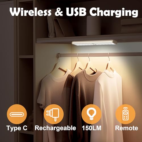 SZOKLED Motion Sensor Under Cabinet Lights, 58-LED RGB Closet Lights Wireless, 1100mAh Rechargeable Under Cabinet Lighting Dimmable Night Lights for Kitchen,Bedroom,Wardrobe,Hallway,Stairs (2 Pcs)