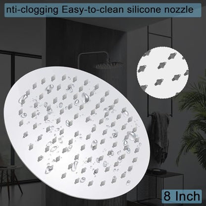 Rain Shower Head, Ultra-Thin Design, High Pressure Large Flow Stainless Steel Rainfall Shower Head, Waterfall Showerhead Universal Wall Ceiling Mount (8", Chrome)