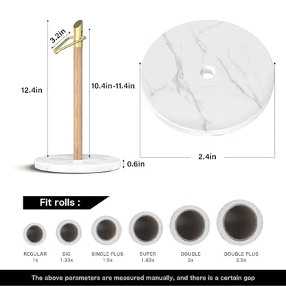 ASTOFLI Marble Paper Towel Holder Stand, Gold Paper Towel Holder Countertop, Wood Paper Towel Stand for Kitchen, Weighted Paper Towel Holder Counter, Free Standing Paper Towel Holder for Large Rolls
