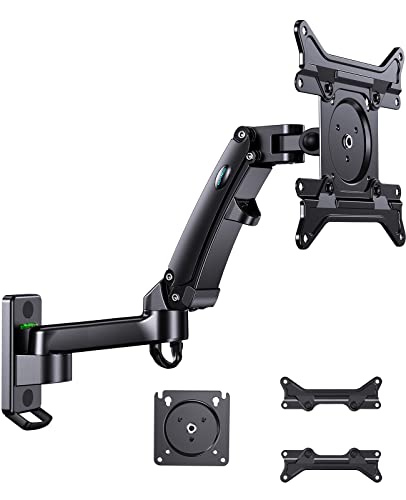 HUANUO Ultrawide Monitor Wall Mount for up to 34 35 inch Flat Curved Screens, Single Wall Mount Monitor Arm Holds 26lbs Max, Height Adjustable Full Motion Gas Spring Vesa Mount, Max 200x200mm, HNWSS4