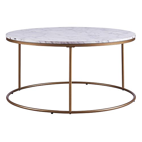Versanora Marmo Round Circle Shape Coffee Side End Table with Faux Marble Top, 18 inch Height, Marble