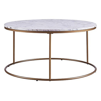 Versanora Marmo Round Circle Shape Coffee Side End Table with Faux Marble Top, 18 inch Height, Marble