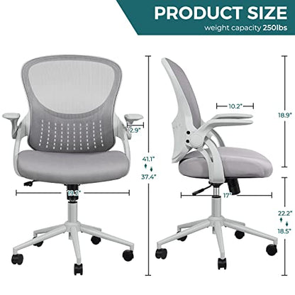 Home Office Chair Ergonomic Desk Chair Mesh Computer Chair Modern Height Adjustable Swivel Chair with Lumbar Support/Flip-up Arms, Grey