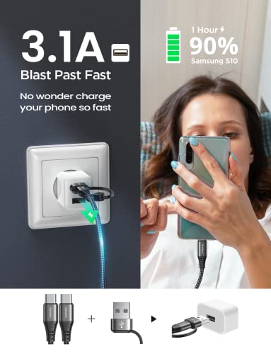 AINOPE USB C to USB C Cable [60W, 6FT] C to C Type Fast Charging Cable with Removable USB C to USB Adapter, Fast Charge USB C Cable for iPad Pro Air Galaxy