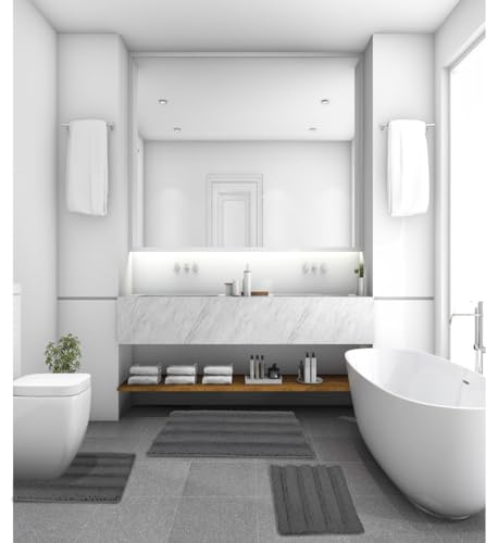 ELEHOLD Bath Rug Set 3 Pieces, Absorbent Soft Bathroom Mat, Non Slip Toilet Shower Mat Rug