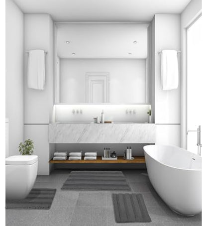 ELEHOLD Bath Rug Set 3 Pieces, Absorbent Soft Bathroom Mat, Non Slip Toilet Shower Mat Rug