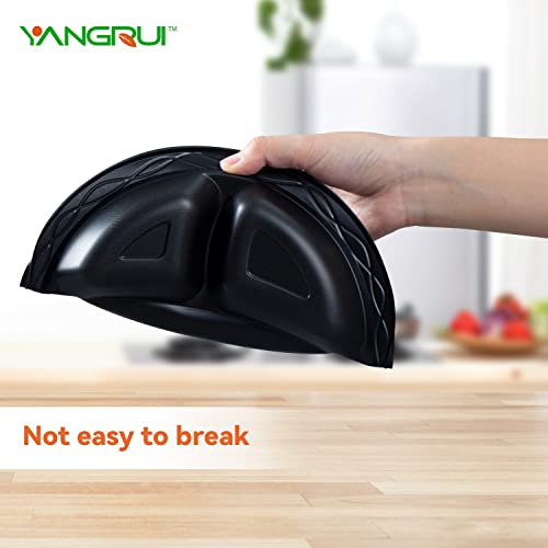 YANGRUI Reusable Plastic Plate, 9 Inch 3 Compartments 150 Pack Food Grade Material BPA Free Black Dinner Plates