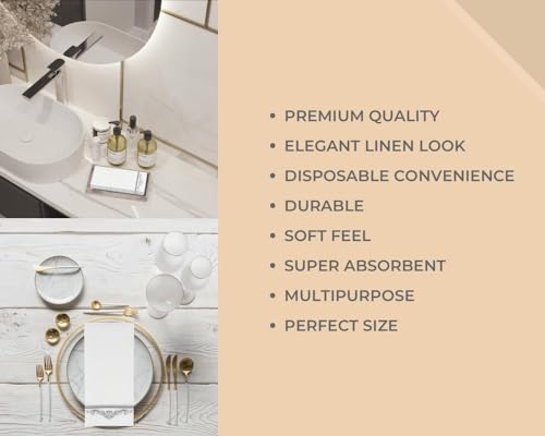 Evi‘s World Hand Towels – Luxurious Linen Feel Disposable Bathroom Napkins – Elegant Guest Towels Disposable Bathroom with Print Detail – Hygienic Disposable Hand Towels Bathroom – 200pcs