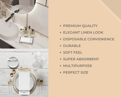 Evi‘s World Hand Towels – Luxurious Linen Feel Disposable Bathroom Napkins – Elegant Guest Towels Disposable Bathroom with Print Detail – Hygienic Disposable Hand Towels Bathroom – 200pcs