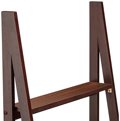 Amazon Basics Modern 5-Tier Ladder Bookshelf Organizer, Solid Rubberwood Frame, Espresso Finish, 14 D x 24.8 W x 70.1 H in