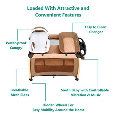 Dream On Me Princeton Deluxe Nap N Pack 3-in-1 Convertible Playard, Changer and Bassinet, Lightweight and Portable Baby Playard, Breathable Mesh, Easy to Carry Travel Playard