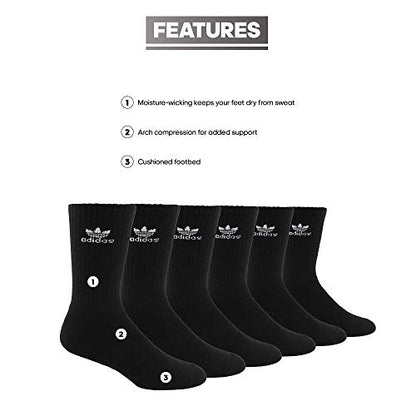 adidas Originals Trefoil Crew Socks (6-Pair), Black, Medium