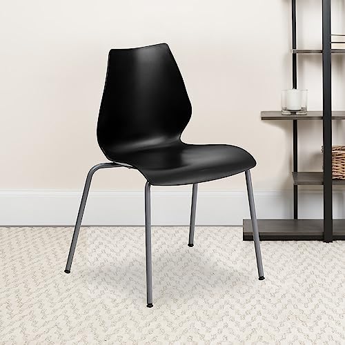 Flash Furniture 5 Pack HERCULES Series 770 lb. Capacity Black Stack Chair with Lumbar Support and Silver Frame