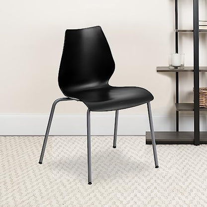 Flash Furniture 5 Pack HERCULES Series 770 lb. Capacity Black Stack Chair with Lumbar Support and Silver Frame