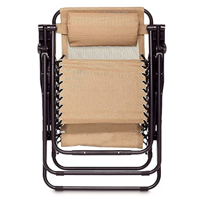 Amazon Basics Outdoor Textilene Adjustable Zero Gravity Folding Reclining Lounge Chair with Pillow, 26", Beige