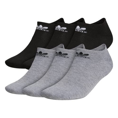 adidas Originals Trefoil No Show Socks (6-Pair), Heather Grey/Black/White, Large