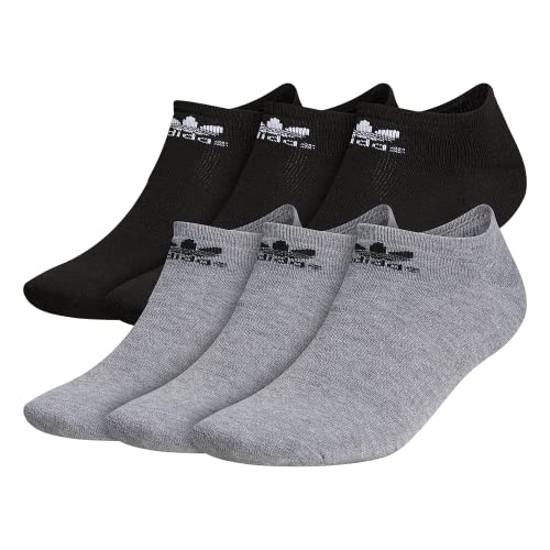 adidas Originals Trefoil No Show Socks (6-Pair), Heather Grey/Black/White, Large