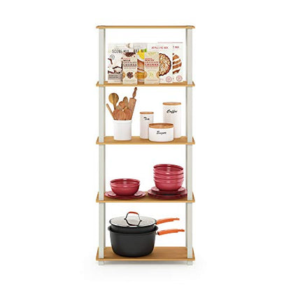Furinno Turn-N-Tube 5-Tier Multipurpose Shelf / Display Rack / Storage Shelf / Bookshelf, Square Tubes, Beech/White