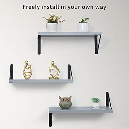 Fun Memories Floating Shelves for Wall Set of 3, Modern Grey Wall Mounted Shelves for Home Decor Storage, Floating Book Shelf Bathroom Shelf with Visible Bracket