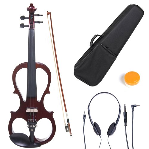 Cecilio CEVN-1NA Style 1 Silent Electric Solid Wood Violin with Ebony Fittings in Metallic Red Mahogany, Size 3/4