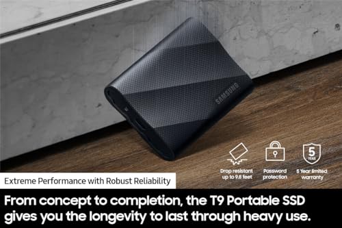 SAMSUNG T9 Portable SSD 4TB, USB 3.2 Gen 2x2 External Solid State Drive, Seq. Read Speeds Up to 2,000MB/s for Gaming, Students and Professionals,MU-PG4T0B/AM, Black