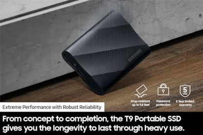 SAMSUNG T9 Portable SSD 4TB, USB 3.2 Gen 2x2 External Solid State Drive, Seq. Read Speeds Up to 2,000MB/s for Gaming, Students and Professionals,MU-PG4T0B/AM, Black