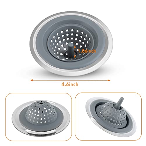 Kitchen Sink Drain Strainer 2 Pack Silicone Sink Stopper for Kitchen Sink with Stainless Steel Edge 4.5'' Diameter Rim