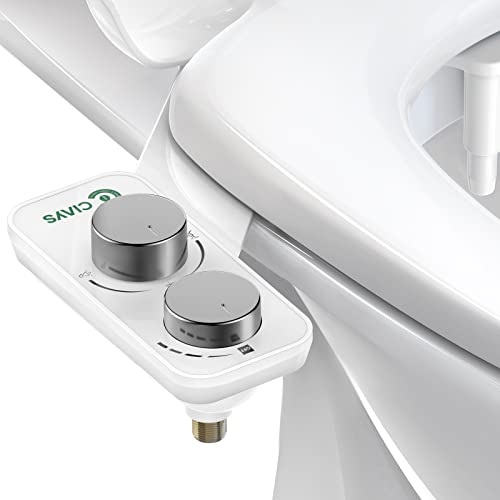 Bidet Attachment for Toilet, Ciays Ultra-Slim Bidet Toilet Seat Attachment, Self-Cleaning Dual Nozzles, Non-Electric Bidet Attachment for Sanitary and Feminine Wash, Sliver/White (CIBA02)