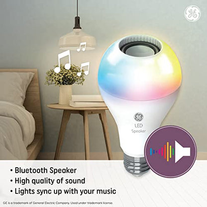 GE Lighting LED+ Color Changing Speaker LED Light Bulb with Remote, Multicolor + Soft White, A21 Standard Bulb