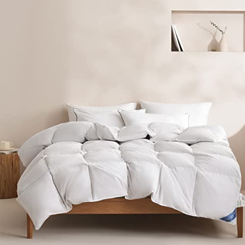 Saisier Feather Down Comforter Twin Size 68x90 Inch Premium Down Duvet Insert, All Season Medium Warmth White Hotel Bedding Comforter Cotton-Poly Cover with 8 Corner Tabs