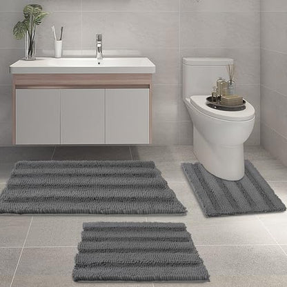 ELEHOLD Bath Rug Set 3 Pieces, Absorbent Soft Bathroom Mat, Non Slip Toilet Shower Mat Rug